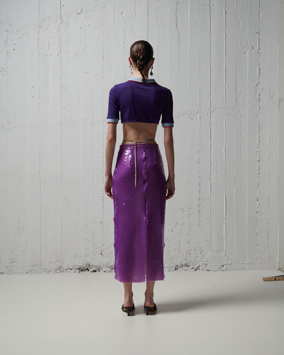 Milkwhite Sequin Purple Maxi Skirt
