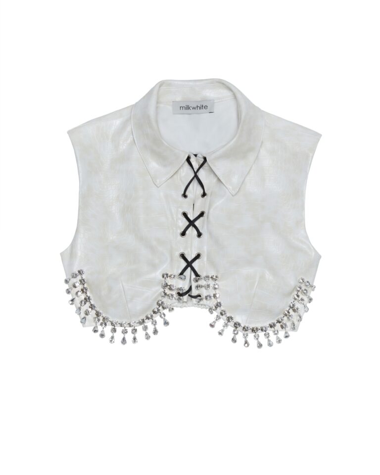 Milkwhite Croco Leather Top With Crystals White