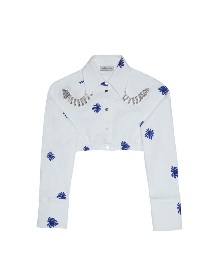 Milkwhite Printed Floral Top With Crystals