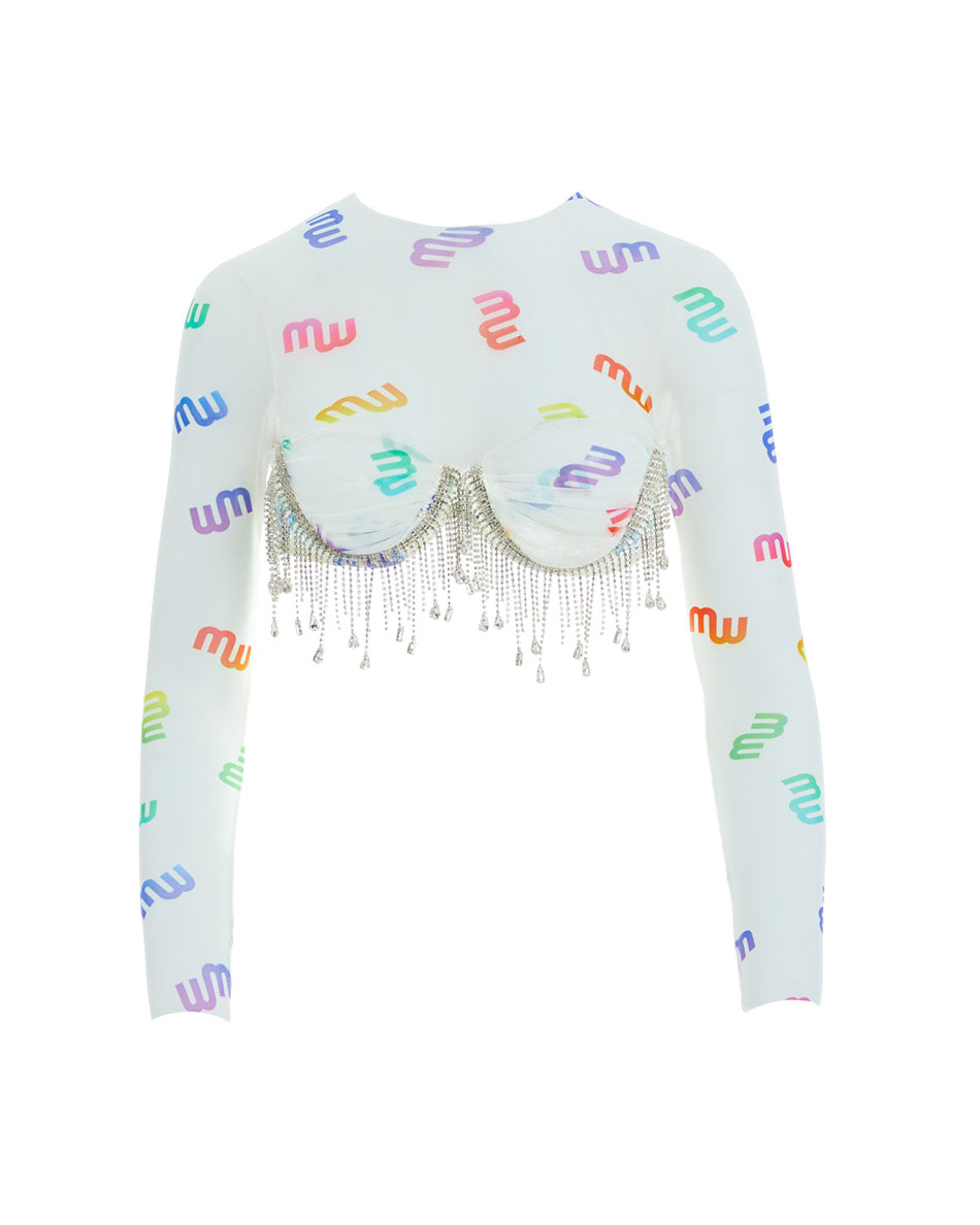 Milkwhite Mesh Top With Crystals rainbow