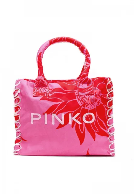 Pinko Embroidered Logo Beach Tote Bag pink