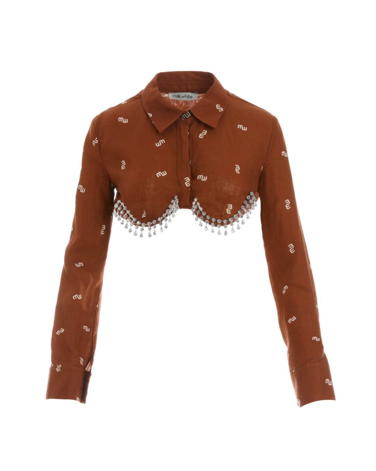 Milkwhite Cropped Shirt With Crystals Brown