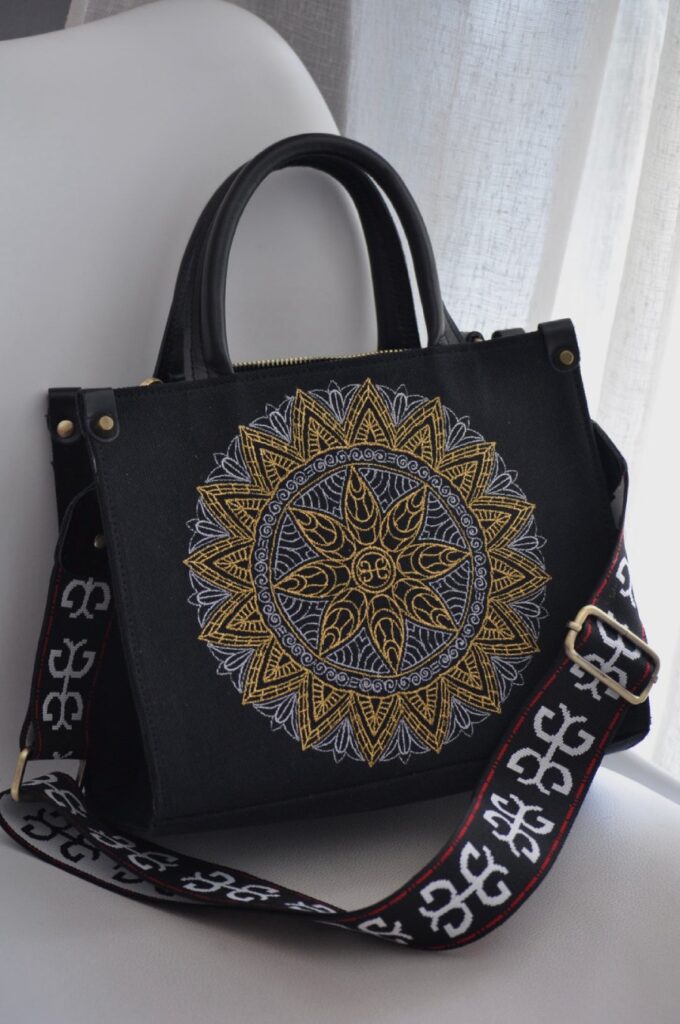 Bonendis Tote Embroidery Canvas Bag - Black