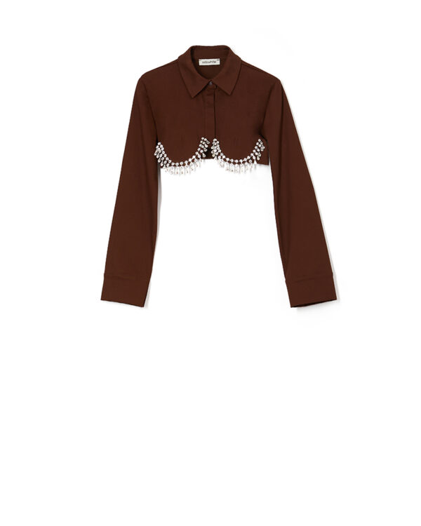 Milkwhite Classic Cropped Top With Crystals Still Brown
