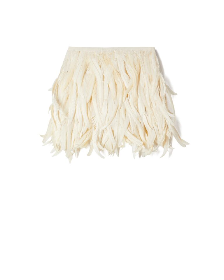 Milkwhite Mini Skirt With Feathers ivory