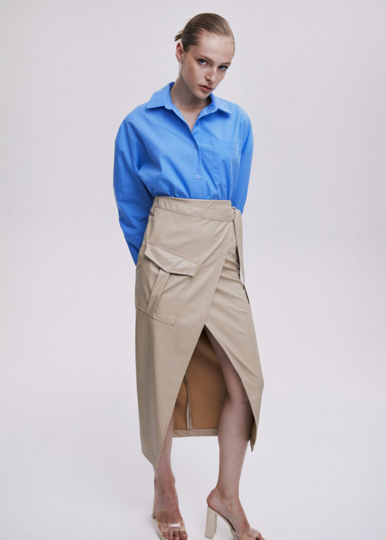 Matilda Wrap Leather Midi Skirt