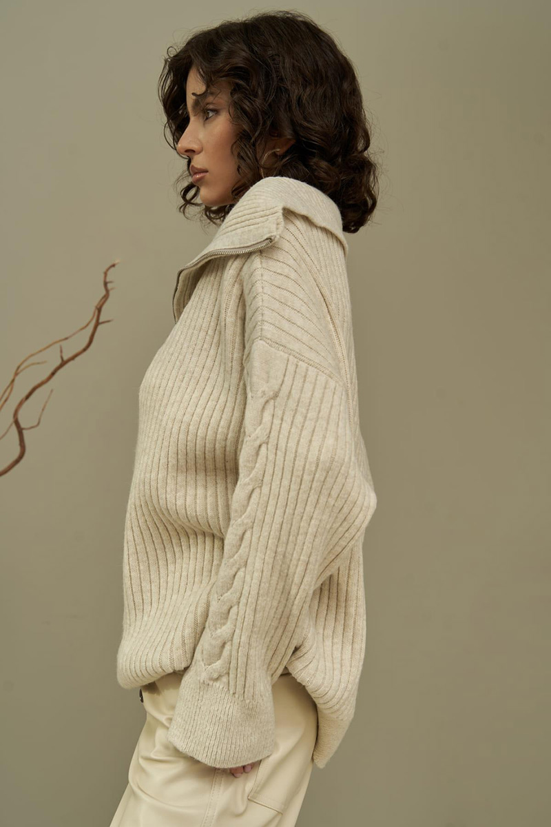 Rika Cable Knit Zip-Up Sweater