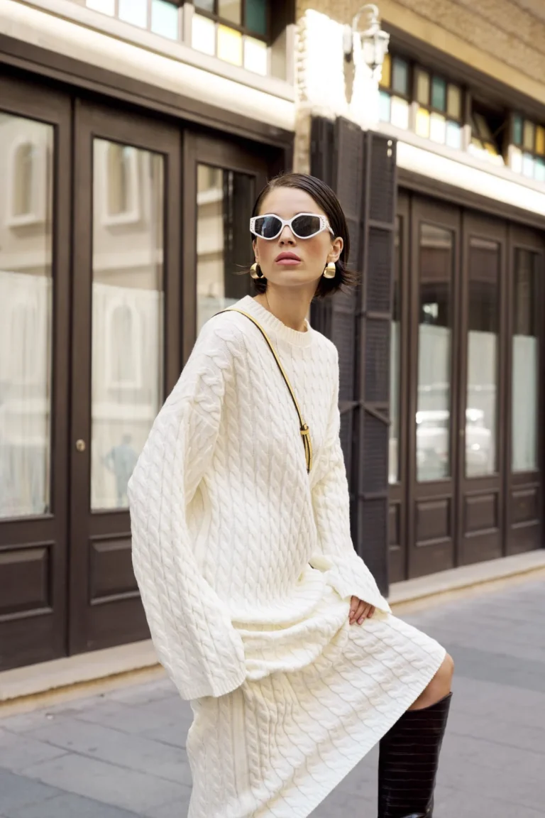 Denmark Cable Knit Dress - White