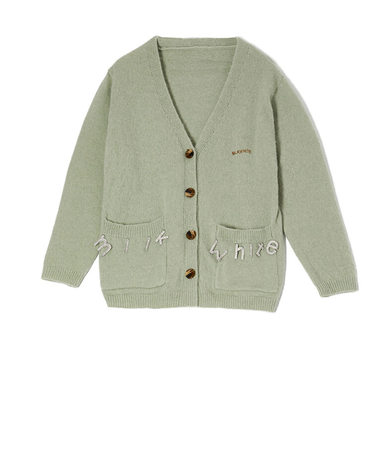 Milkwhite Knit Cardigan With Crystals Mint