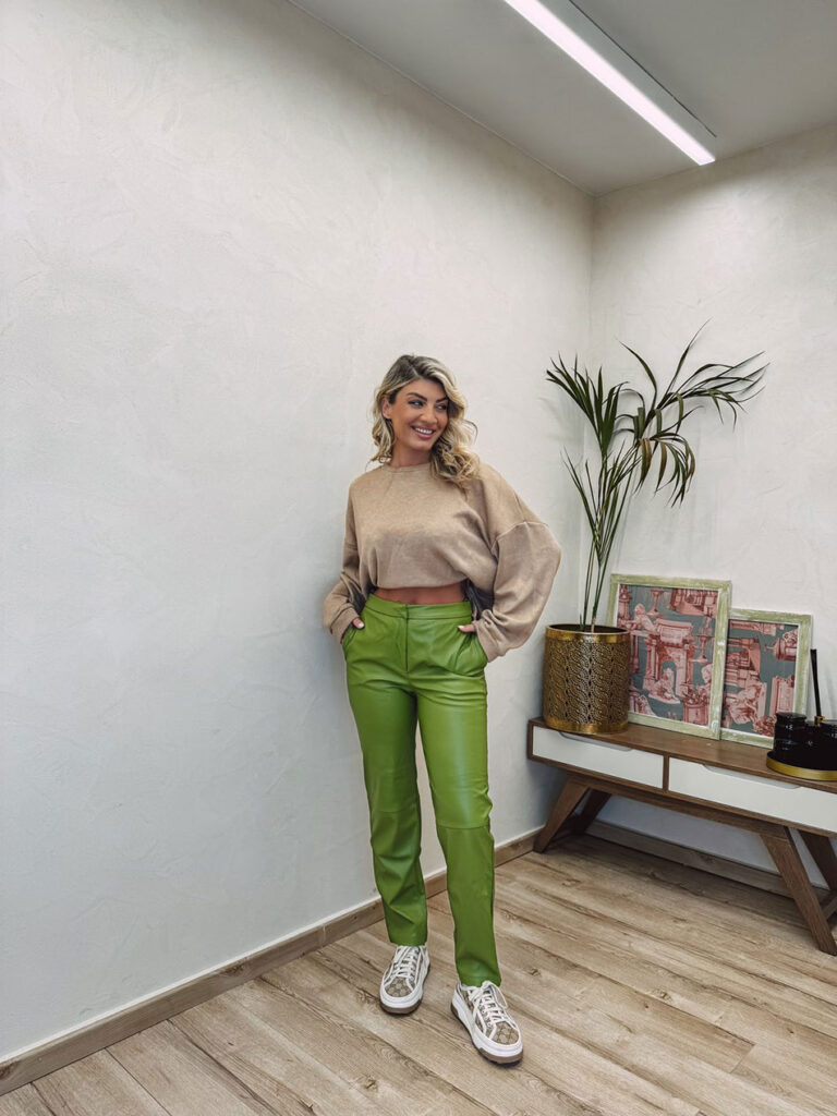 Arioso Elina Green Faux Leather Pants