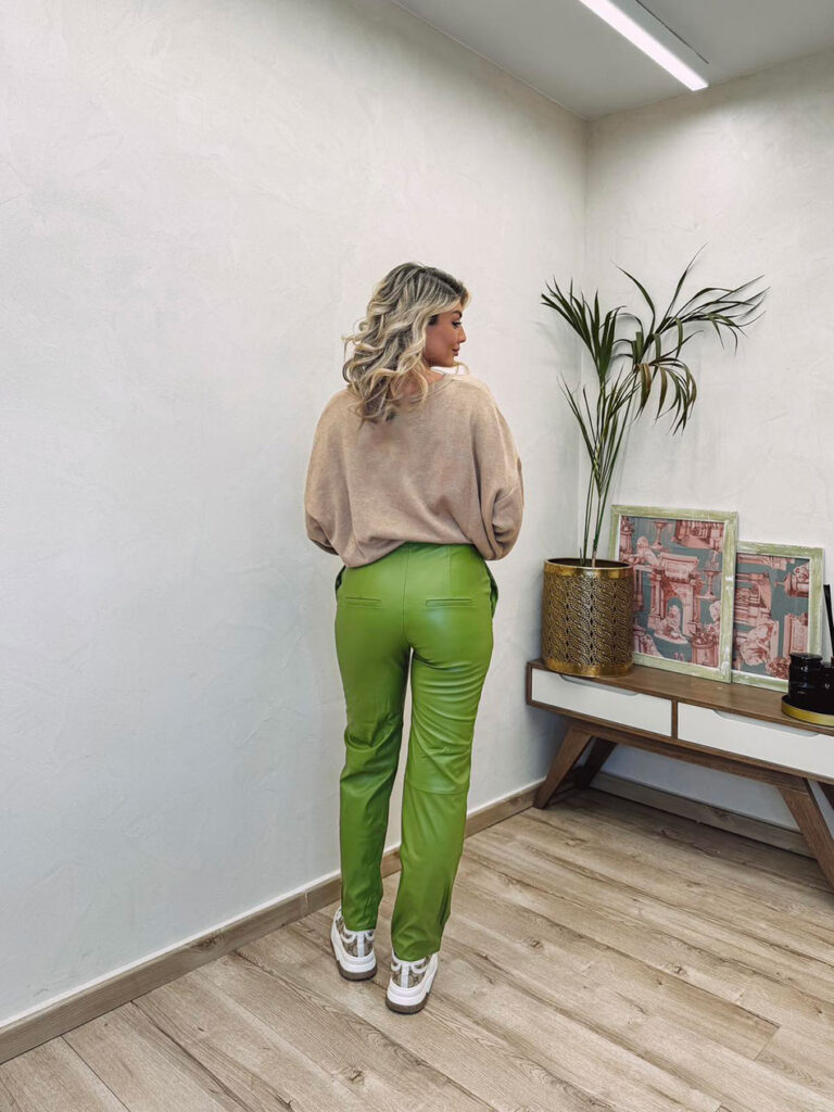 Arioso Elina Green Faux Leather Pants