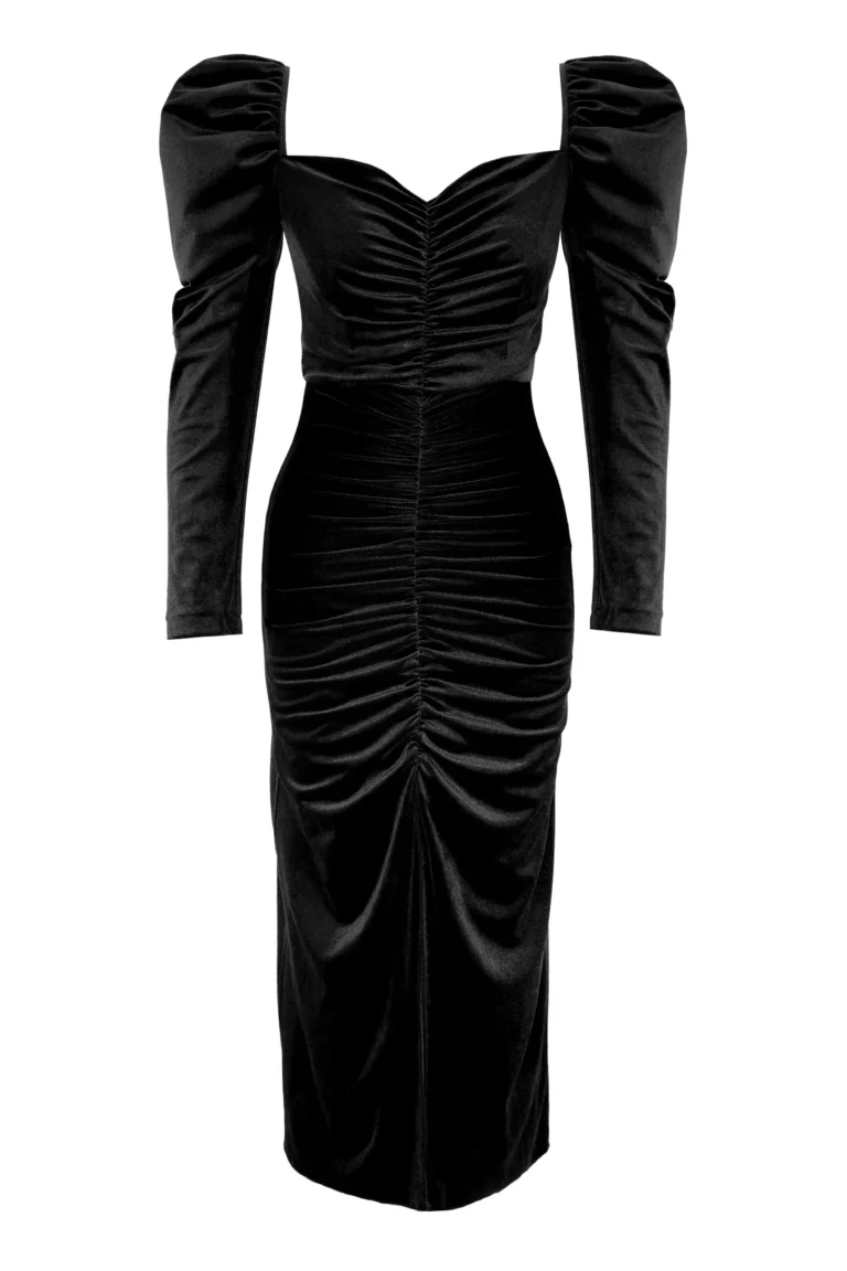 Isabella Velvet Black Midi Dress