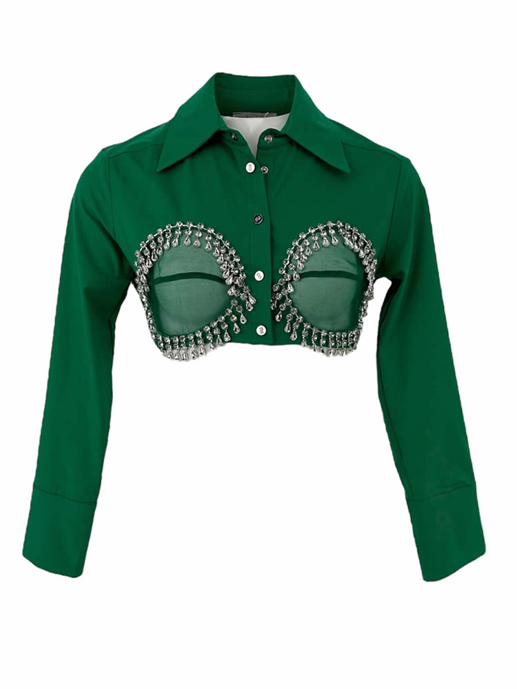 Milkwhite Shirt With Crystals Green