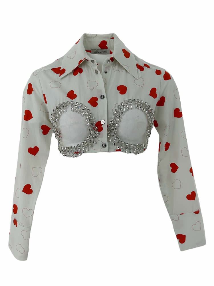 Milkwhite Shirt With Crystals Hearts