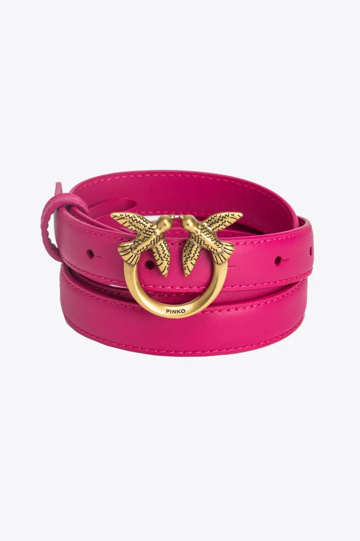 Pinko Love Birds Thin Leather Belt 2cm pink