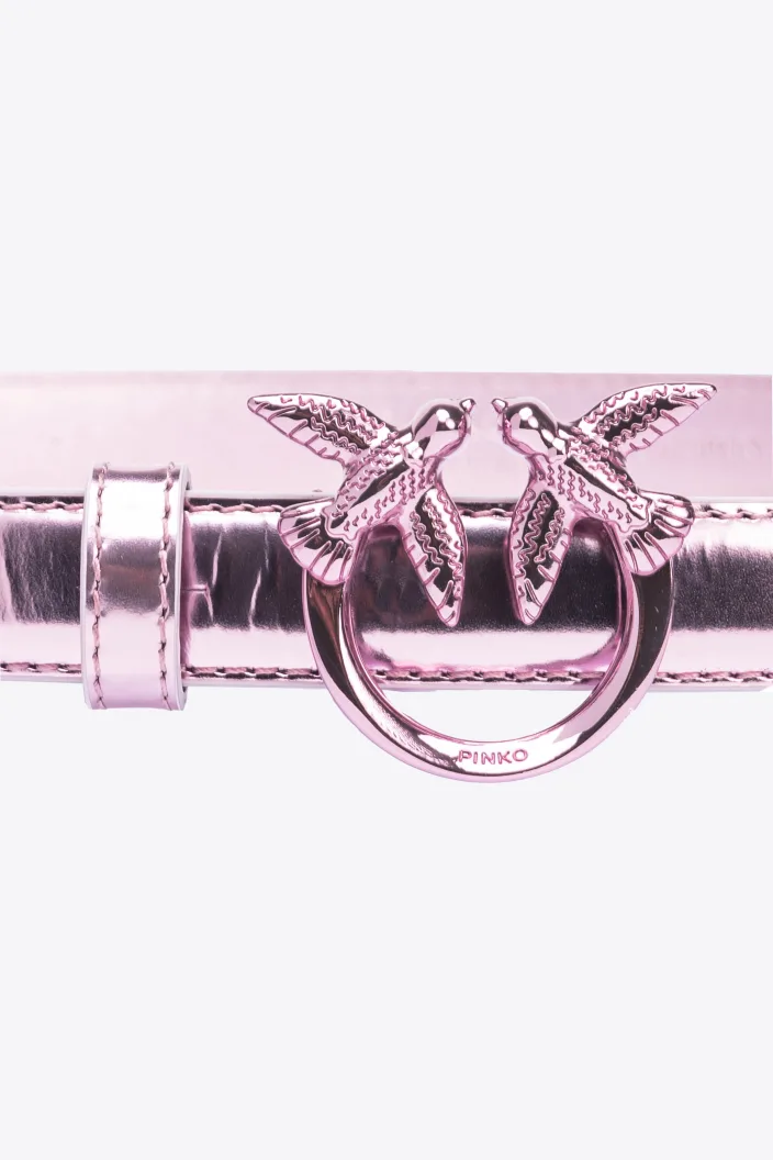 Pinko Thin Mirror-Effect Leather Belt pink