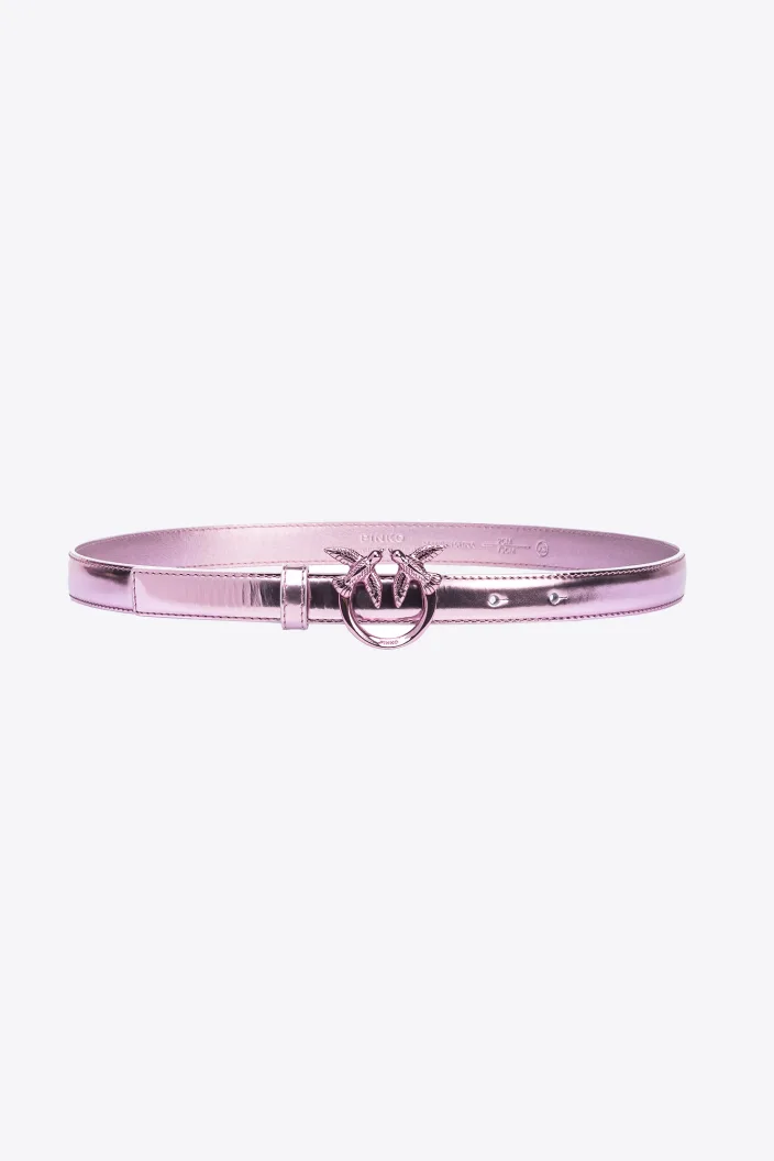 Pinko Thin Mirror-Effect Leather Belt pink
