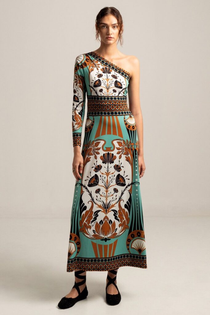 Peace & Chaos Arabesque One Shoulder Maxi Dress