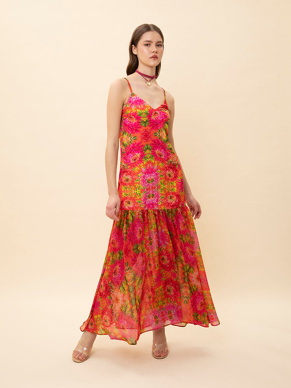 We Are Tiered Slip Dress Floral