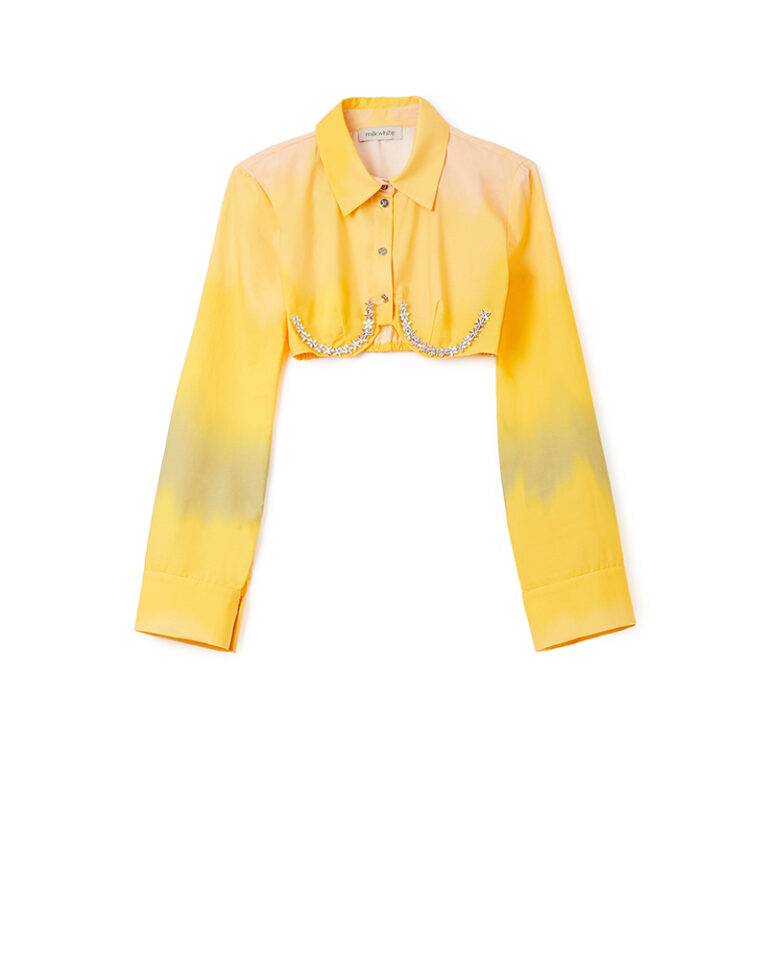 Milkwhite Yellow Cotton Shirt With Crystals