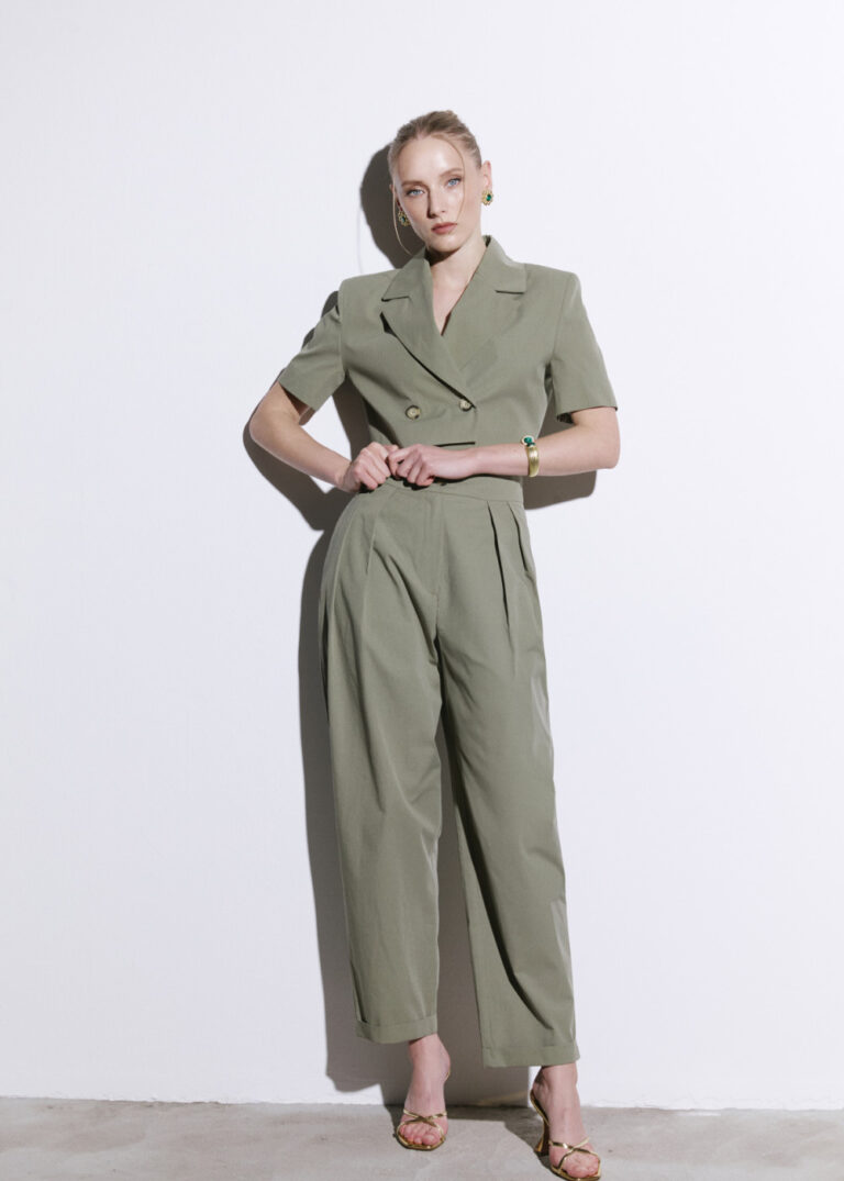 Grace Cropped Blazer & Trousers Olive