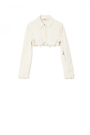 Milkwhite Cropped Jacket With Letters Ivory