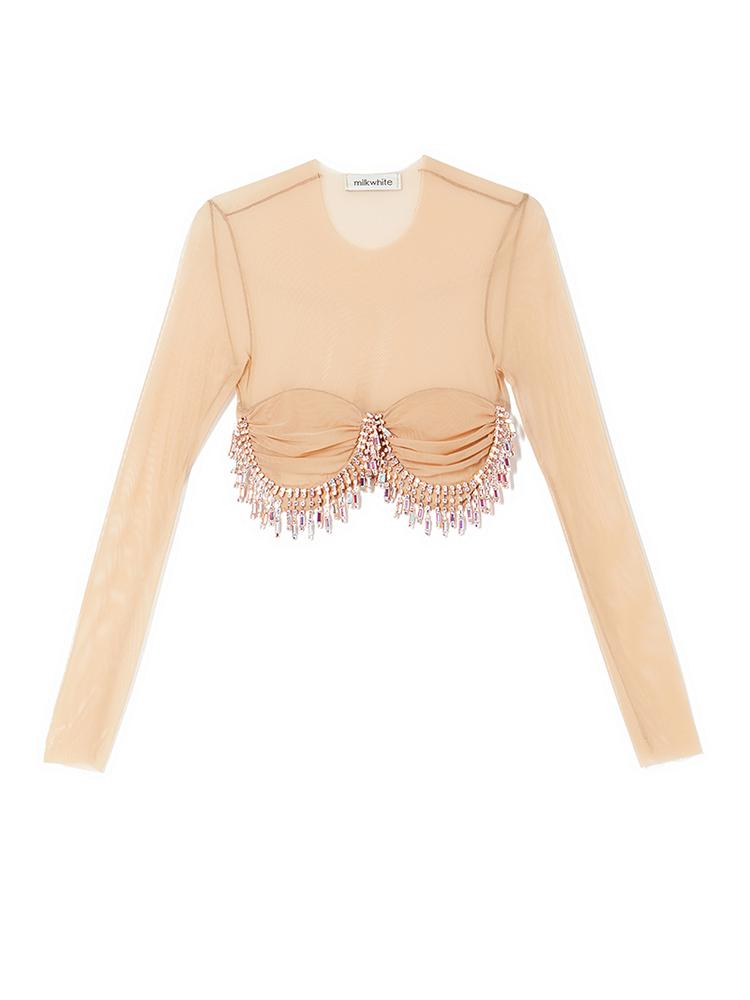 Milkwhite Mesh Top With Crystals Light