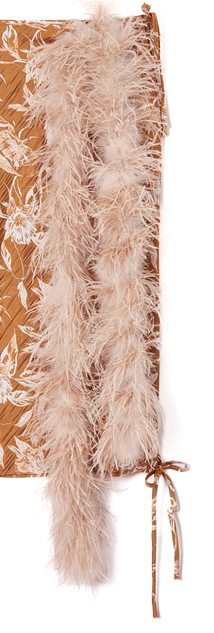 Milkwhite Brocade Midi Skirt With Feathers