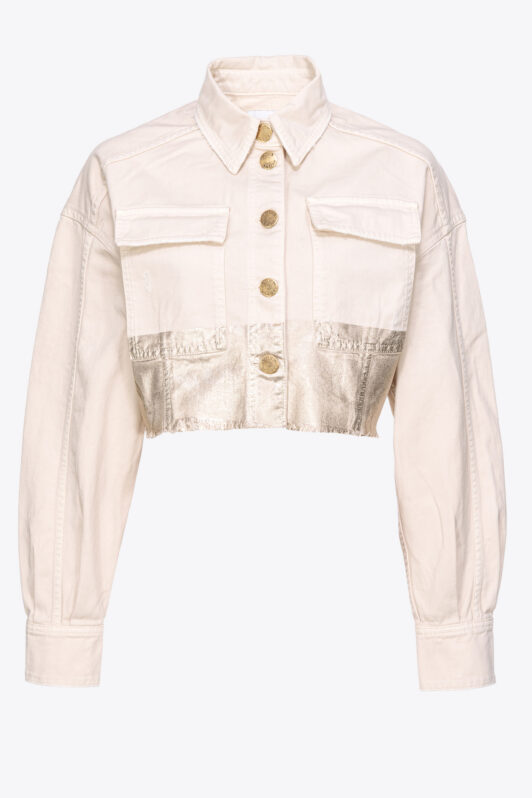 Pinko Cropped Metallic Denim Jacket