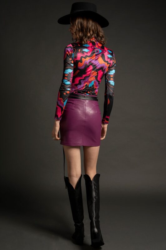 Peace & Chaos Zibata Short Skirt Purple Eco Leather