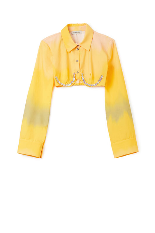 Milkwhite Yellow Cotton Shirt With Crystals