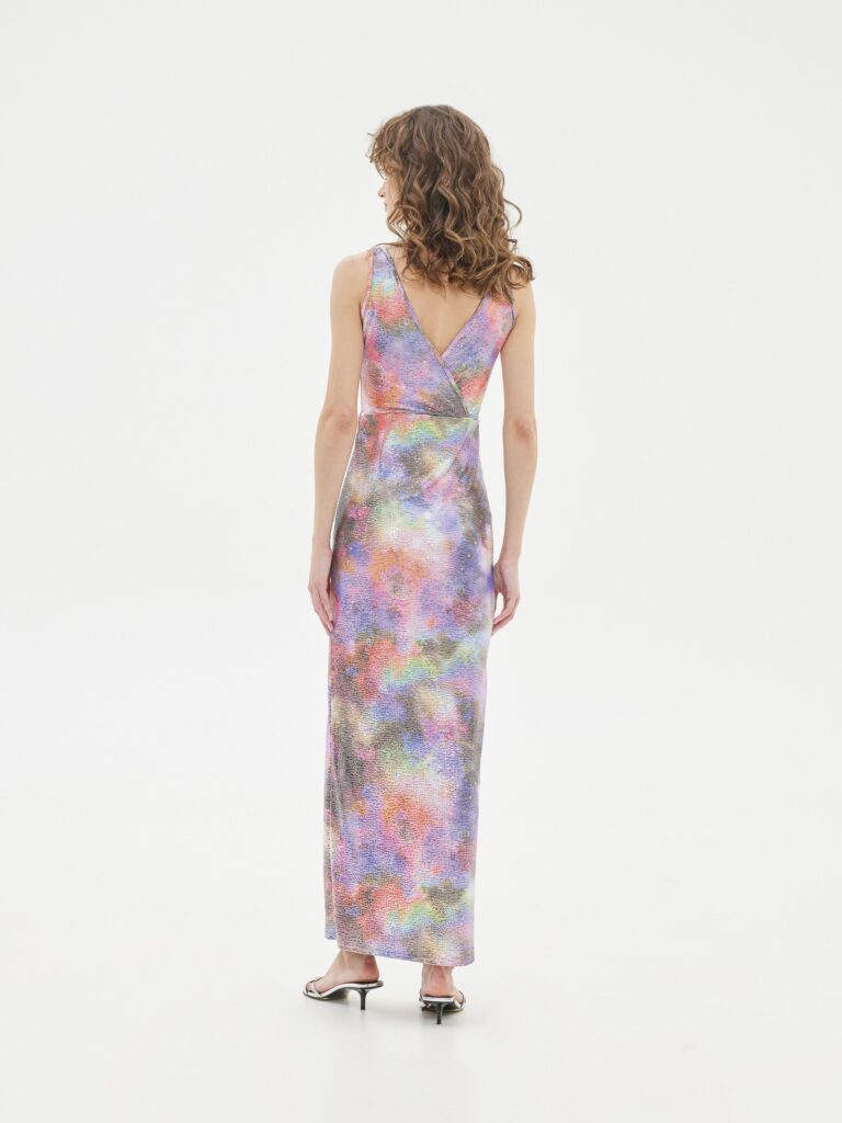 Love + Alicia Azur Printed Jersey Foil Dress