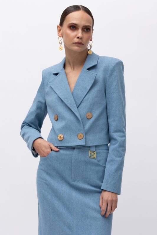 Mallory The Label Sandra Light Blue Denim Blazer