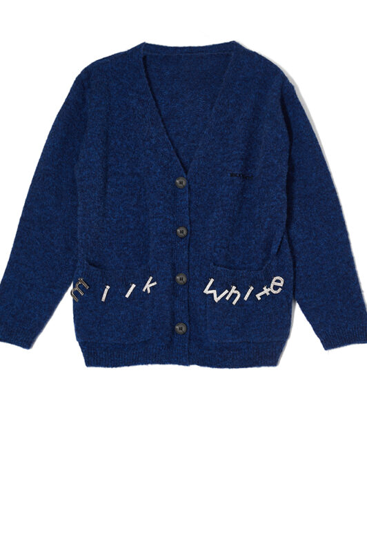 Milkwhite Knit Cardigan With Crystals Blue