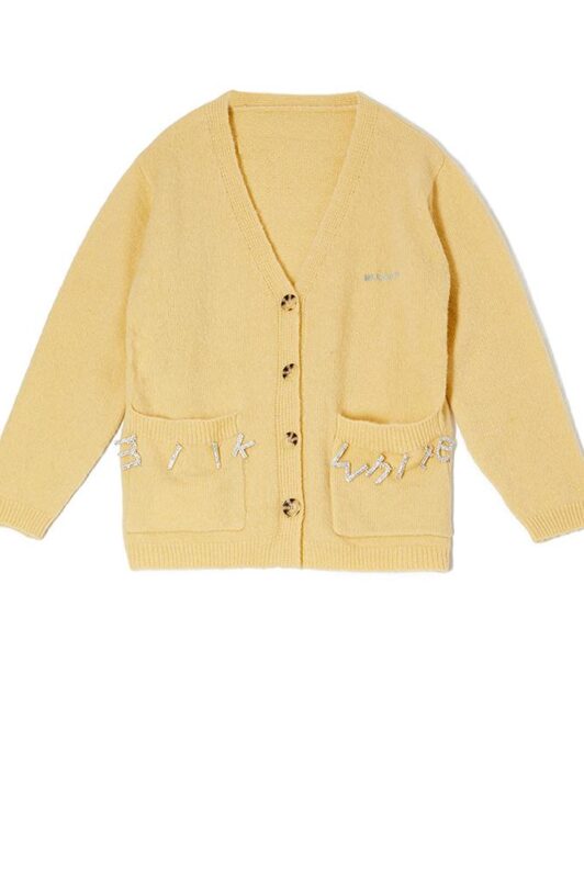 Milkwhite Knit Cardigan With Crystals Yellow