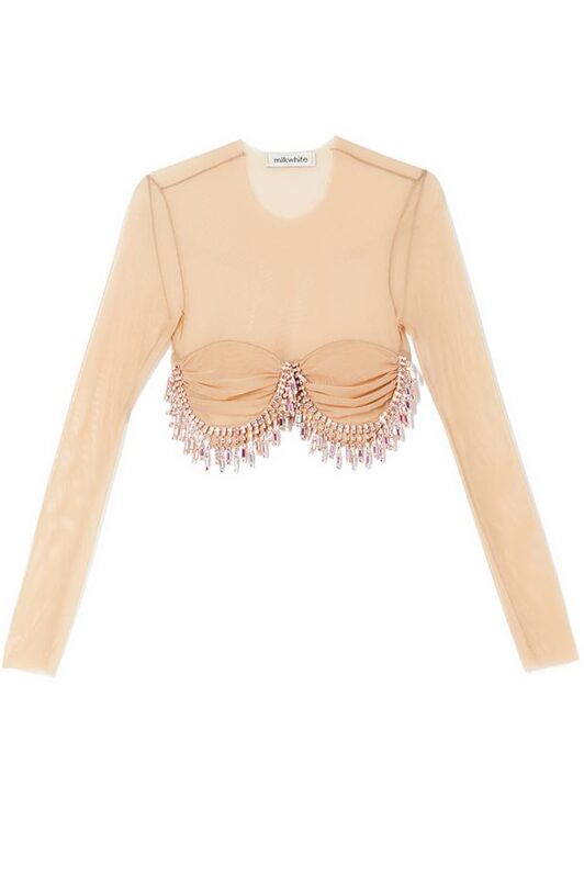 Milkwhite Mesh Top With Crystals Light