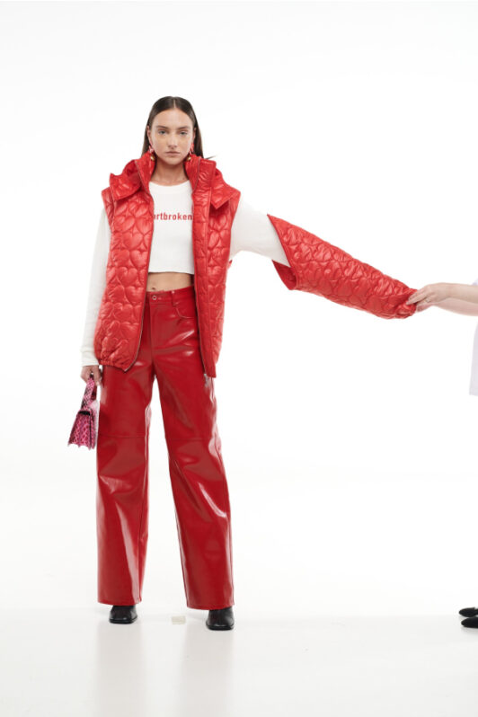 Milkwhite Removable Heart Puffer Jacket Red