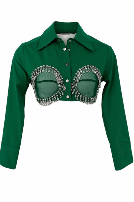 Milkwhite Shirt With Crystals Green