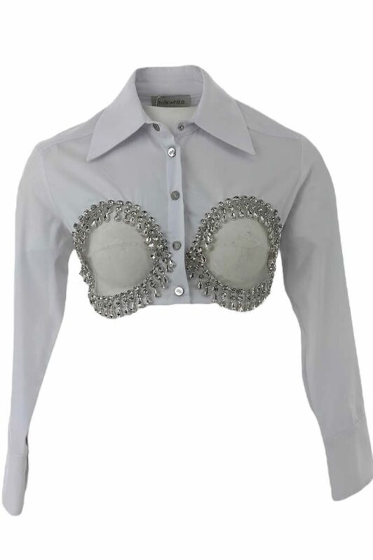 Milkwhite Shirt With Crystals White