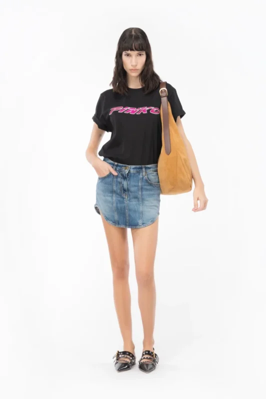 Pinko T-Shirt With Rhinestoned Logo Print