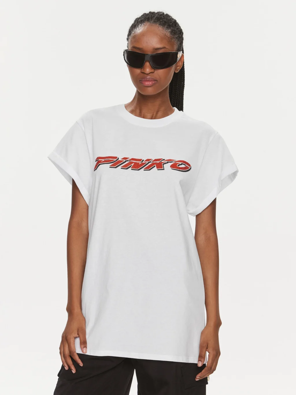 Pinko T-Shirt With Rhinestoned Logo Print white