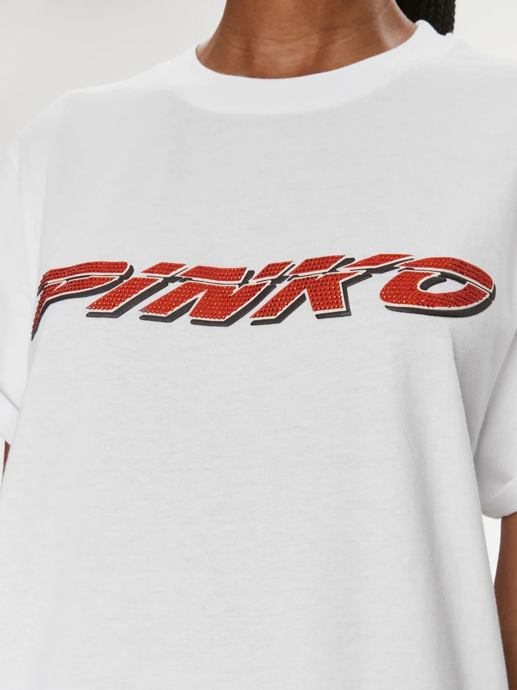 Pinko T-Shirt With Rhinestoned Logo Print white