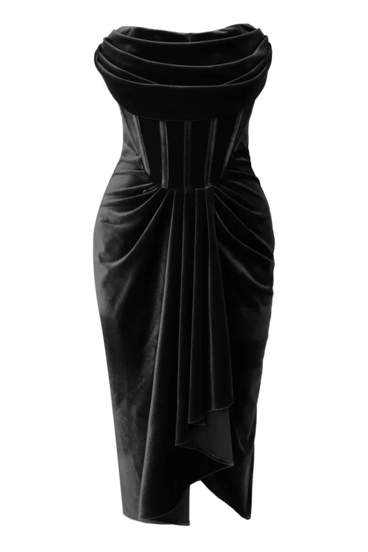 Rossie Black Velvet Midi Dress