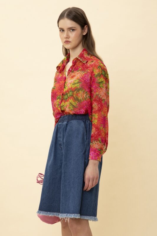 We Are Long Sleeve Chiffon Shirt Floral