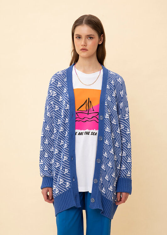 We Are Jacquard Knit Cardigan Blue