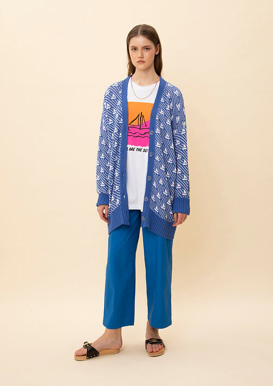 We Are Jacquard Knit Cardigan Blue