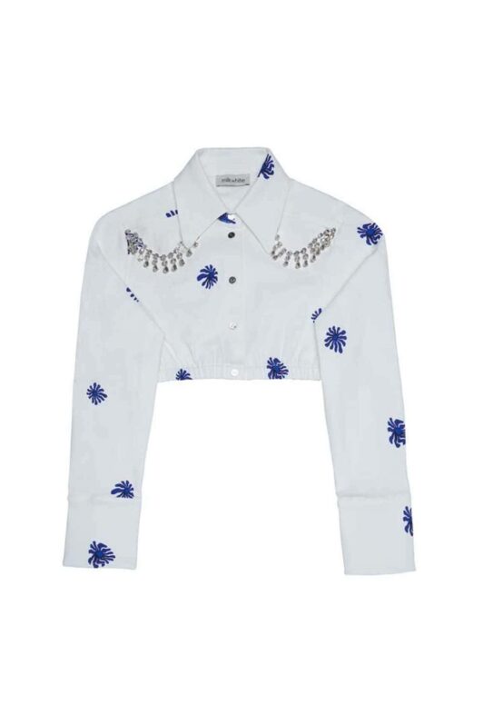 Milkwhite Crop Jacket With Crystals