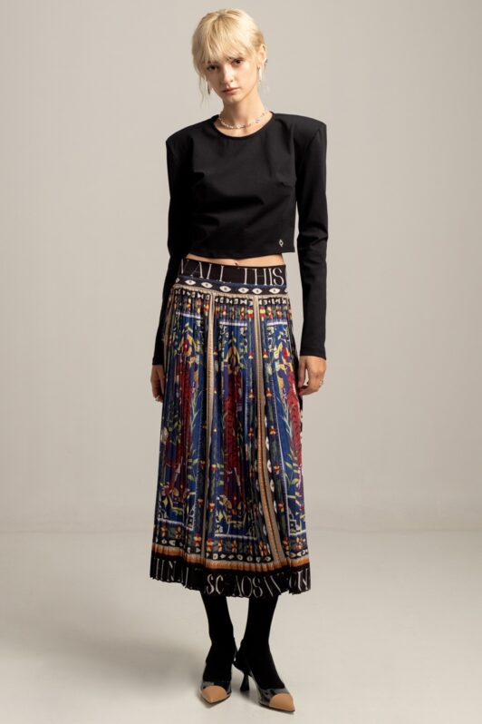 Peace & Chaos Mural Pleated Skirt