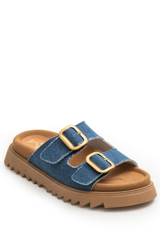 Phoebe Denim Leather Flat Sandals