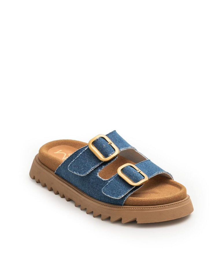 Phoebe Denim Leather Flat Sandals